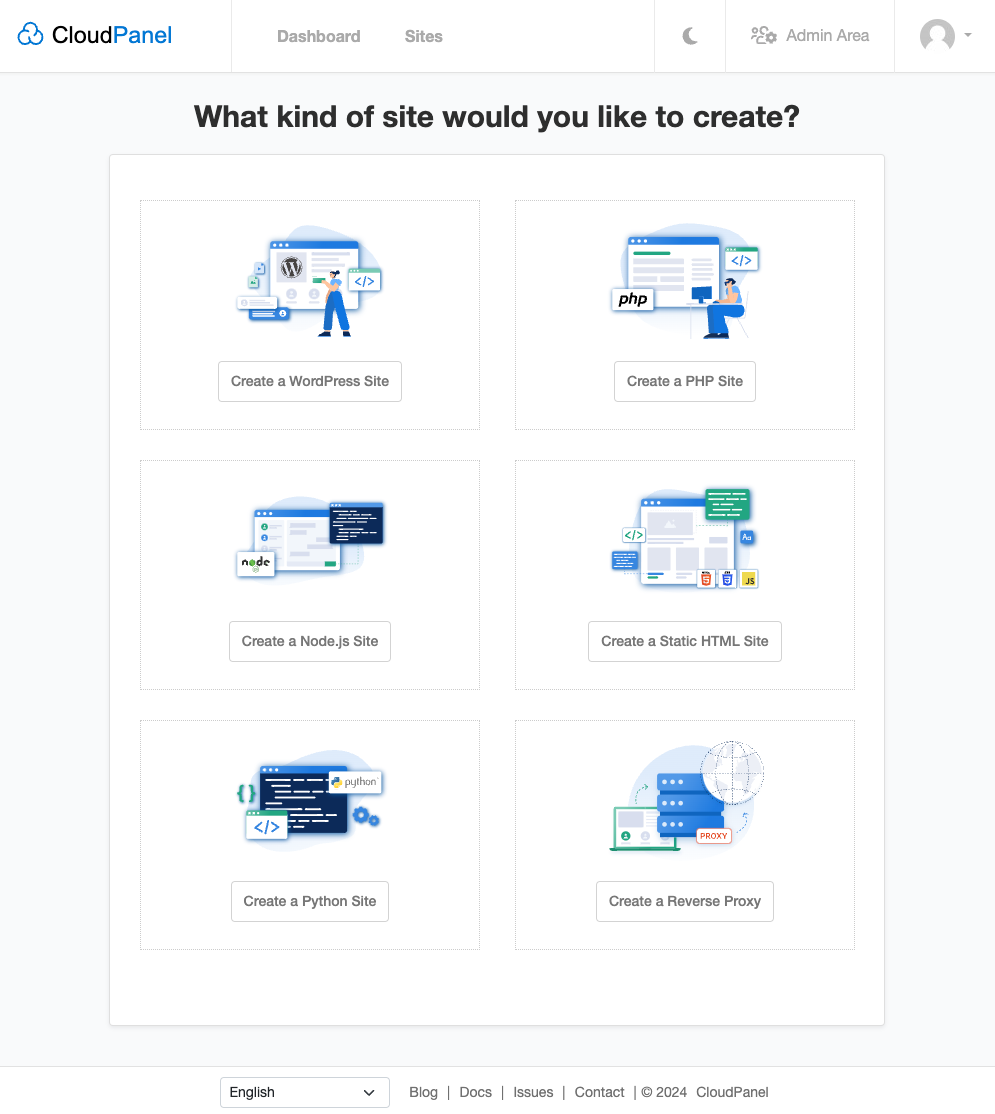 CloudPanel official interface screenshot illustrating the control panel tutorial